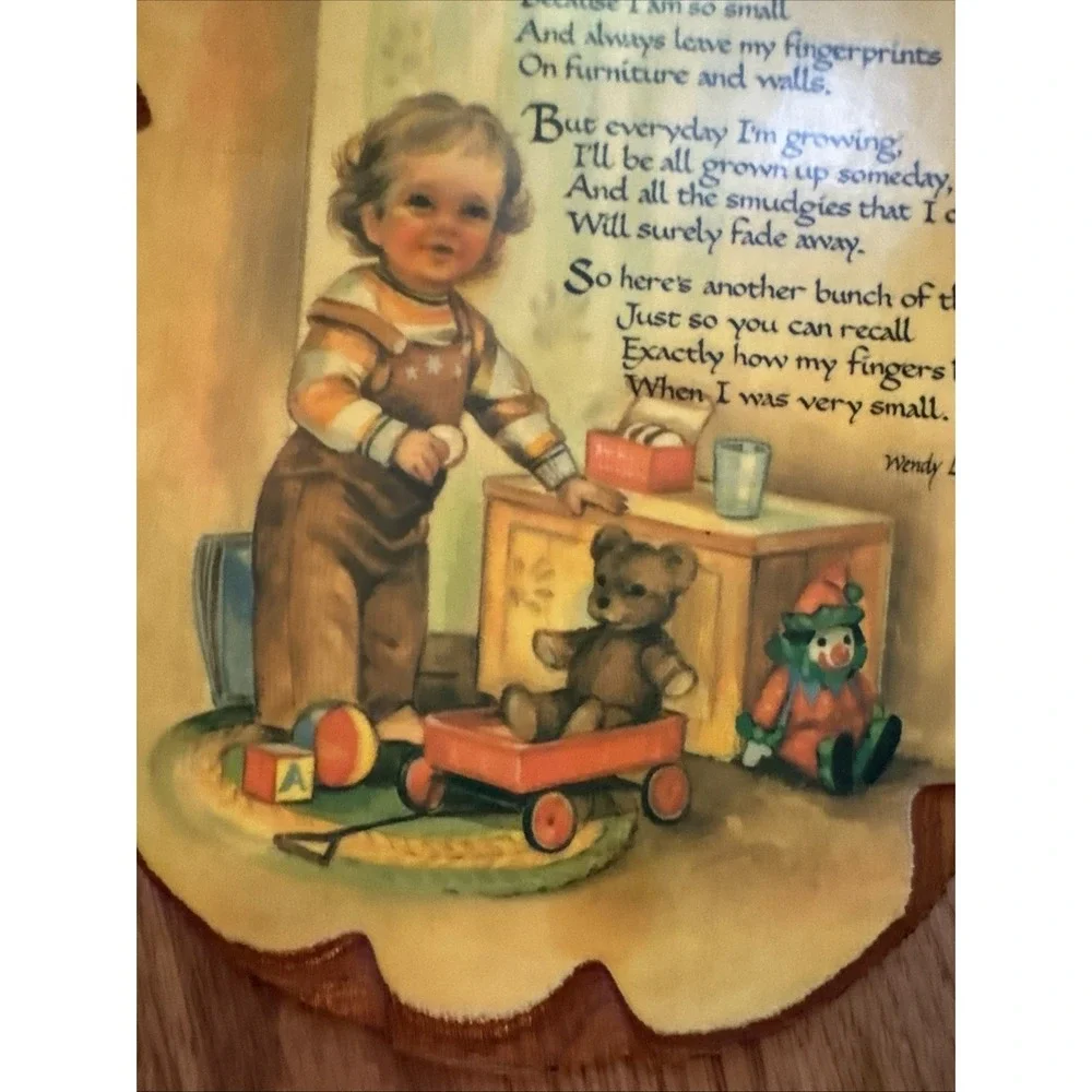 Vintage 1970s Wendy Lyn Fingerprints Poem Wood Wall Plaque Nursery Decor
